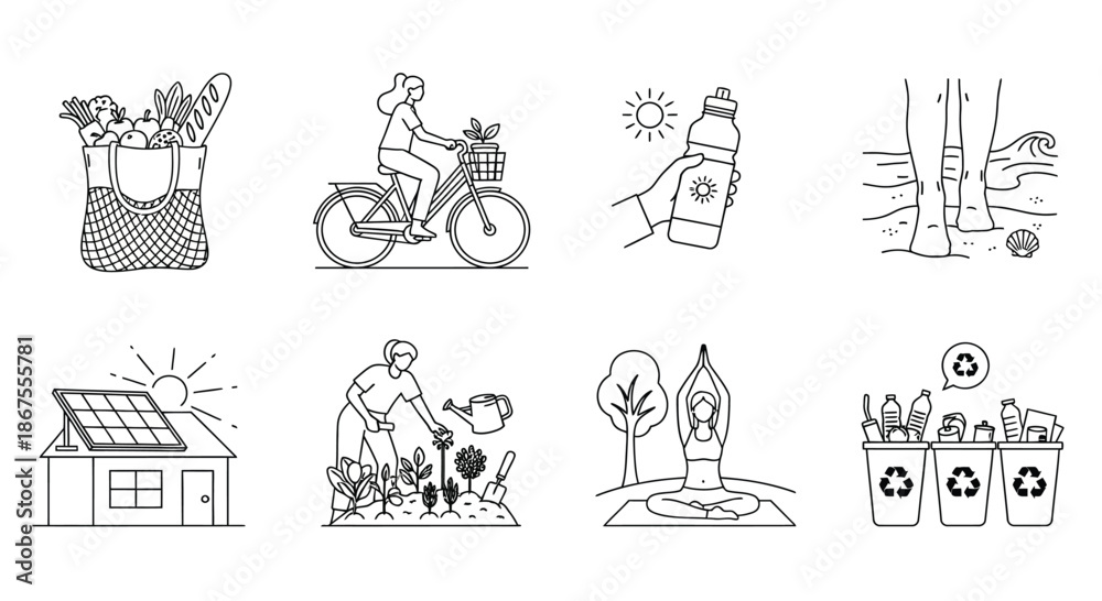 Fototapeta premium Illustrations of sustainable living practices Vector