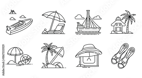 Illustrations of tropical beach items Vector