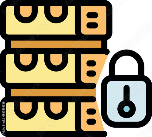 Server network with padlock, symbolizing data protection and cybersecurity measures for online safety