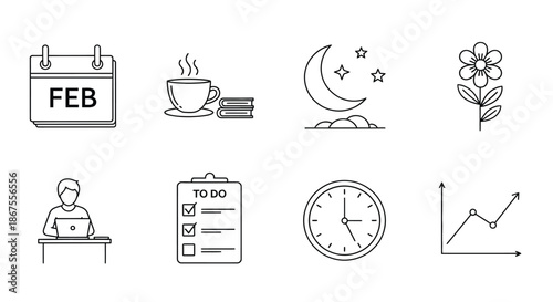 February morning routine and productivity Vector