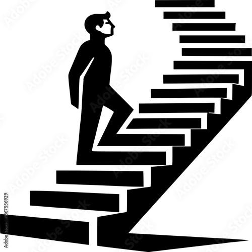 Ascending Ambition: A minimalist illustration captures a figure resolutely climbing a flight of stairs, embodying the relentless pursuit of aspiration and upward mobility.
