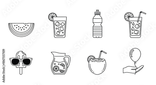 Refreshing summer beverages and accessories Vector