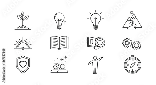Icons representing growth, knowledge, and progress Vector