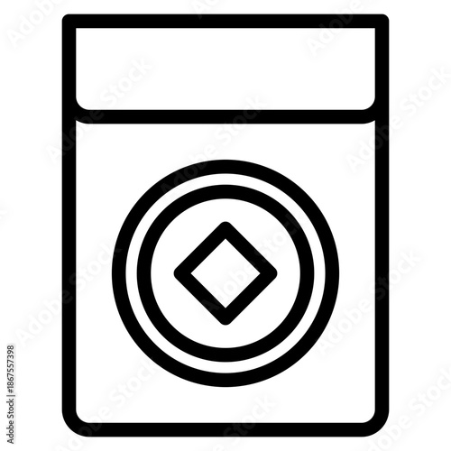 Chinese envelope icon vector illustration, of chinese icons, chinese new year, asia, China related, coins, piece, bamboo, gate, lattern, amulet, kumquat, calabash, drums, tea pot, flowers,