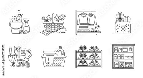 Essential household items for cleaning and organization Vector
