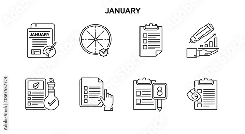 January planning and organization icons Vector