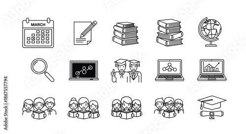 Educational icons representing learning and development Vector