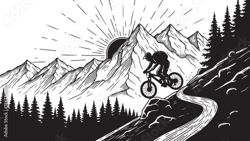 Mountain Bike Adventure Silhouette  Vector