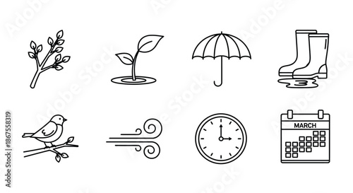 Illustrations of various seasonal and time-related symbols Vector