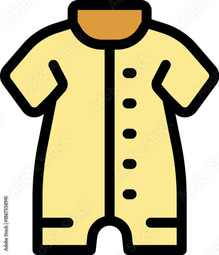 Yellow baby sleepsuit with buttons and short sleeves, perfect for ensuring comfort during playtime or sleep