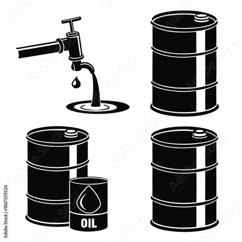 Oil barrels and oil can illustration