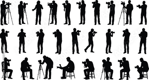 Photographer, videographer, silhouette, collection, camera, tripod, filming, shooting, 