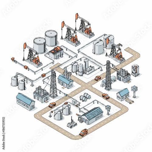 Industrial Oil Extraction and Processing Plant Diagram.