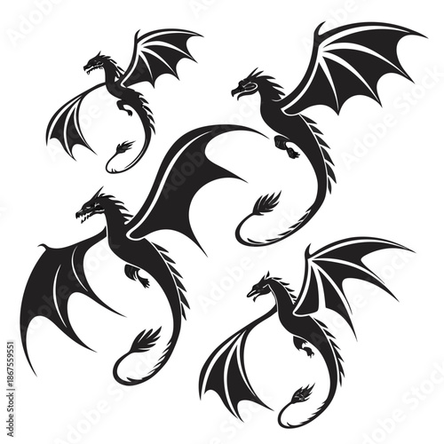 Stylized black dragons silhouettes