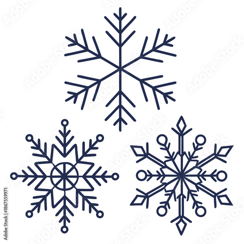 Three unique snowflakes