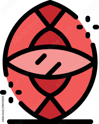 Oval shaped red gemstone with intricate facets, radiating brilliance and captivating with its precise cut