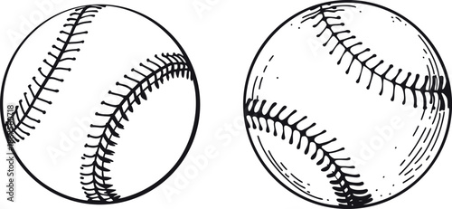 Baseball Ball Vector Illustration – Hand Drawn Black and White Sports Ball Set