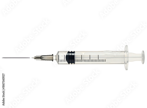 Syringe with needle on transparent background for medical use