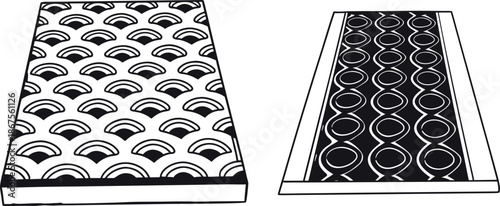 Patterned Floor Mats Vector Line Illustration Set