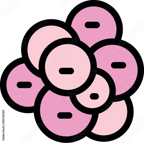 Pink spheres with black outlines and minus signs, representing staphylococcus aureus bacteria, are clumping together, possibly indicating the formation of a biofilm