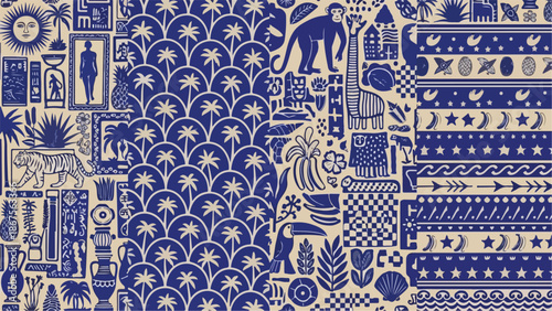 Abstract Indigo Blue and Beige African Pattern Background