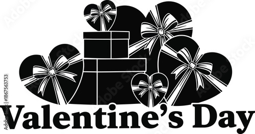 Valentine's Day gifts and hearts in black and white