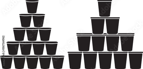 Pyramid of Plastic Cups Icons, Disposable Cup Stacking Vector Illustration for Parties, Coffee Shop, or Environmental Sustainability Concepts