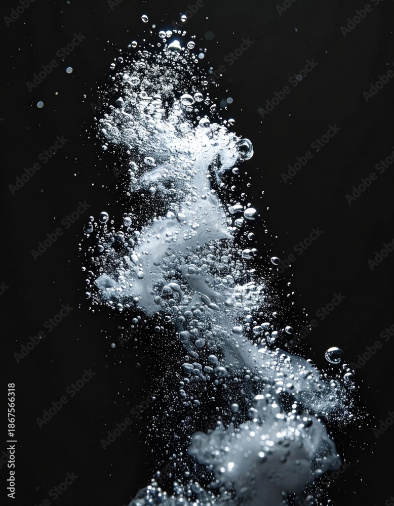 Fototapeta premium Water Bubbles Ascending Against Dark Background in Studio Light
