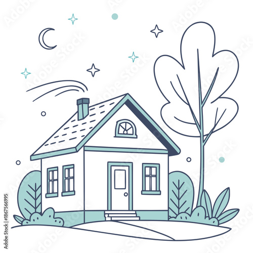 Cozy cottage under the moonlight