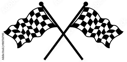 Double crossed checkered racing flag, start and finish checkered flag. Eps Vector 