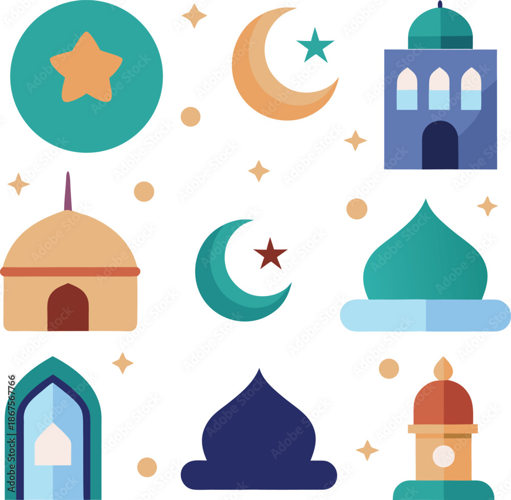 Fototapeta premium A collection of flat icons representing Muslim culture.