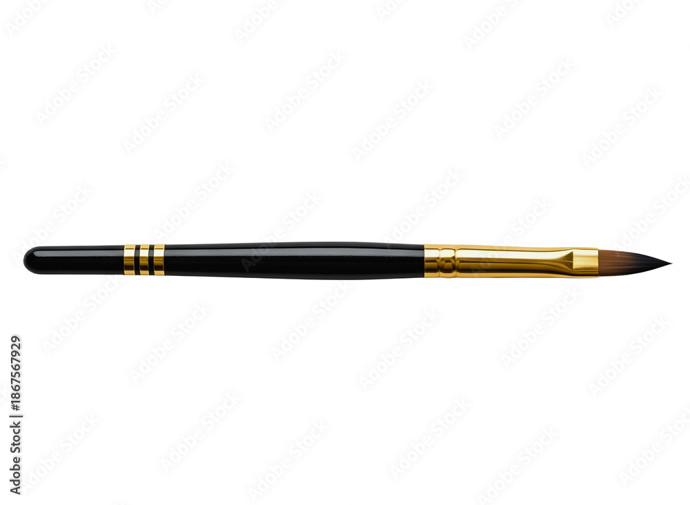 Fototapeta premium Paintbrush with gold ferrule isolated on transparent background