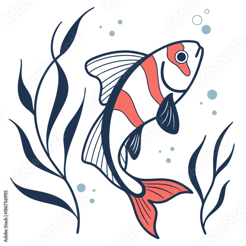 Illustrated fish in aquatic environment