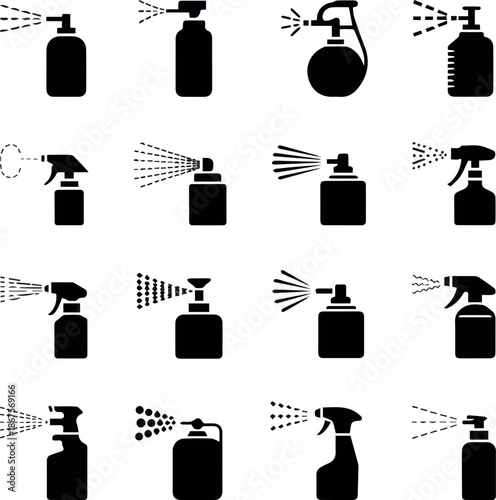 Spray vector icon Silhouette. Spray icons set of water or air sprayer nozzle for paint aerosol or deodorant spray Without Background