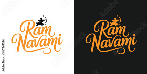 Ram navami festival logo with orange text and silhouette of a deity and black backgrounds