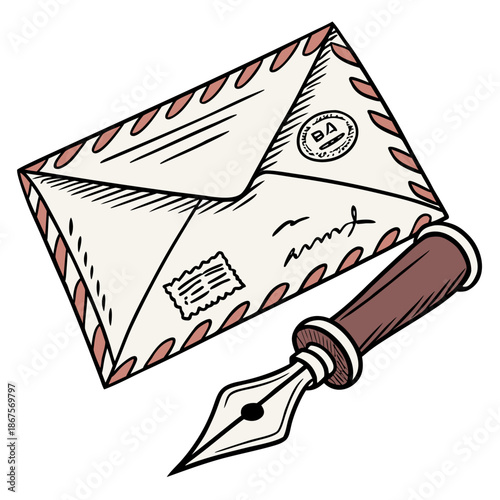 Vintage envelope and fountain pen