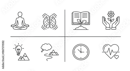 Icons representing mindfulness and well-being Vector