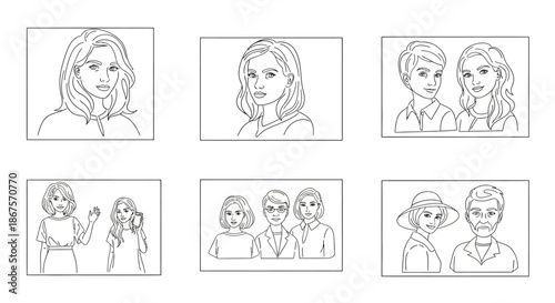 Illustrated portraits of individuals and groups Vector