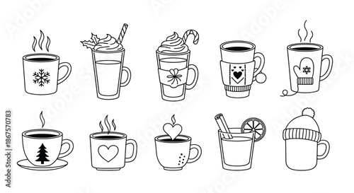 Assorted cozy winter drinks Vector
