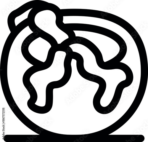 Simple black and white line art icon of the supercontinent pangea rotating on a globe, representing geological time and earth's changing landmasses