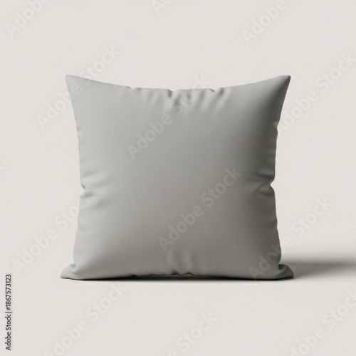 Minimalist Light Grey Decorative Cushion with Smooth Fabric Texture for Home Interior Design Mockup