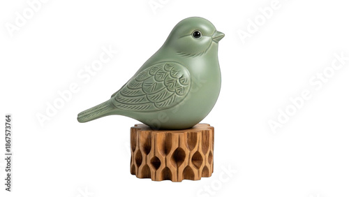 Wallpaper Mural Sage Green Bird Figurine on Carved Wood Stand, Isolated Torontodigital.ca