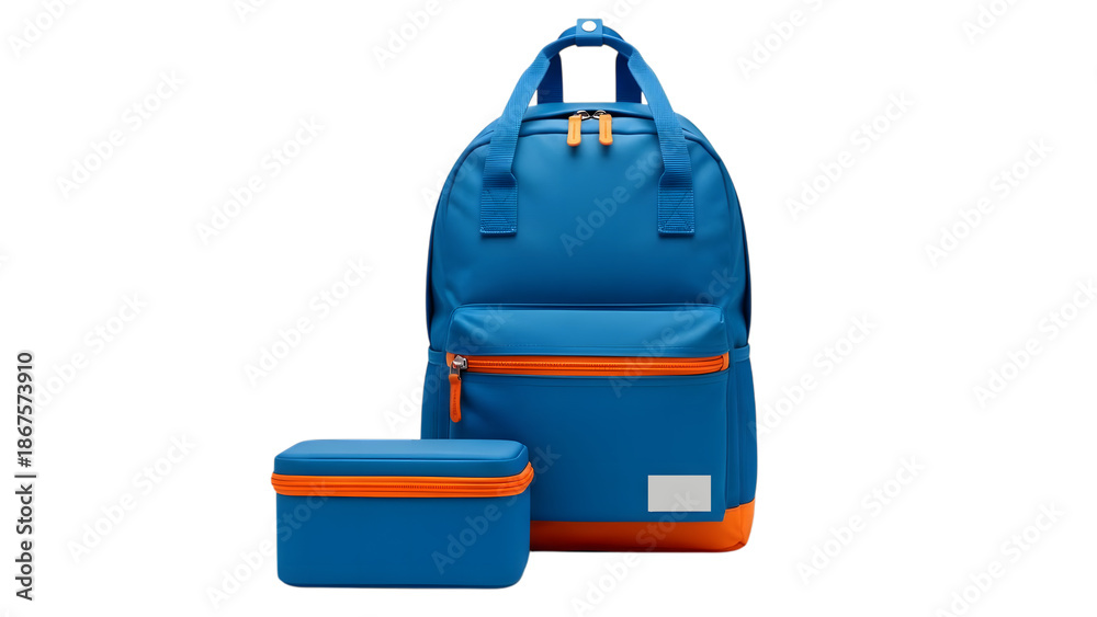 Naklejka premium Blue travel backpack with pouch