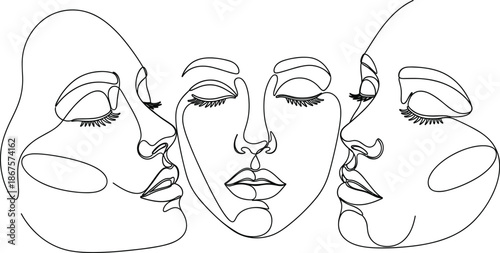 Abstract Continuous Line Faces Illustration with Minimal Female Portraits and Elegant Modern Art Vector.