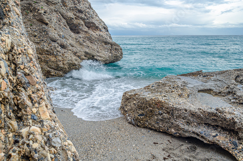 View of the Mediterranean Sea from a beach in Nerja, southern Spain