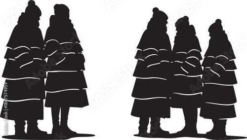 Silhouette of people in traditional clothing standing together