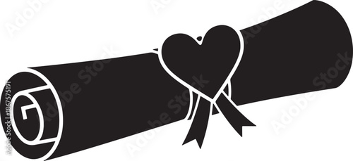 Black rolled scroll with heart ribbon love symbol