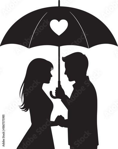 Couple Sharing Umbrella Silhouette Love Symbol