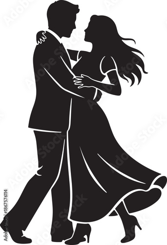 Dancing Couple Silhouette in Formal Attire Dancing Together