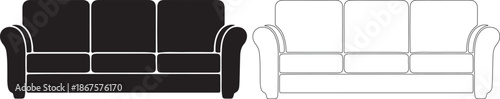 Black and white couch outline vector illustration